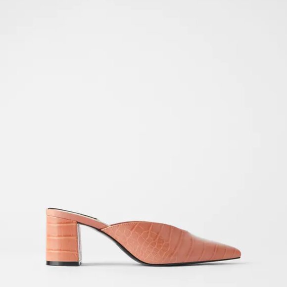 NWT Zara Light Pink Animal Print Mid-Heel Mules - Picture 5 of 11